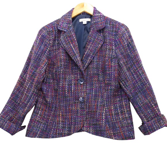 Coldwater Creek Plaid Tweed Blazer Jacket Petite 12 - Picture 1 of 7